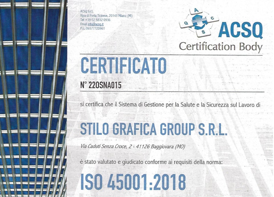 Al momento stai visualizzando AZIENDA CERTIFICATA ISO 45001:2018